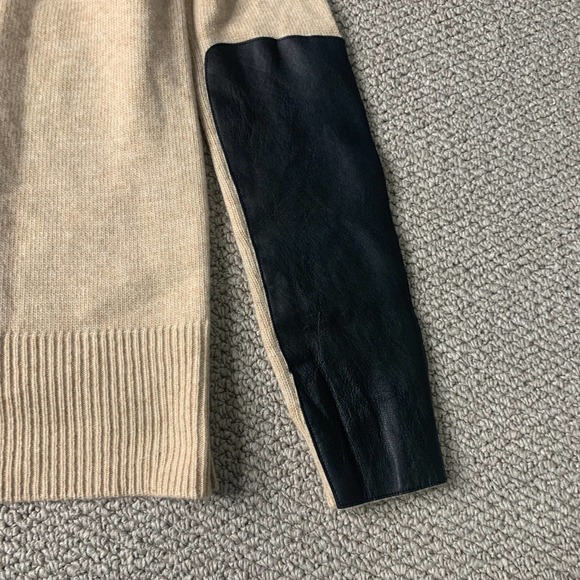 J. Crew Womens Sweater Size XS Tan Wool Cashmere Blend Leather Trim Pullover - Picture 8 of 14